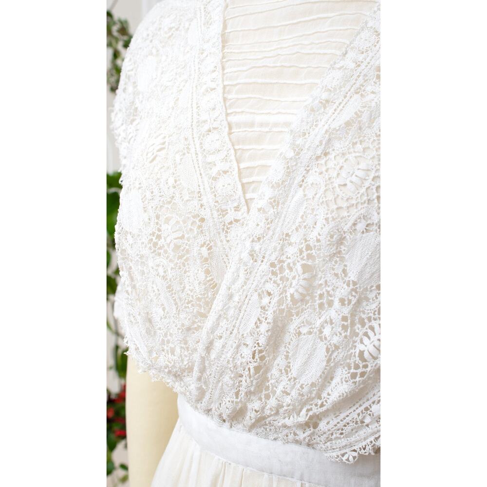 Antique Edwardian 1910s White Cotton Lace Dress Tea Lawn Vintage Wedding Gown - Picture 7 of 8
